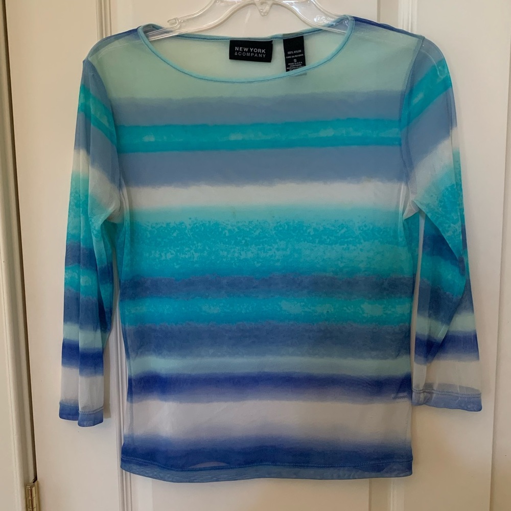 Watercolor blue sheer mesh top